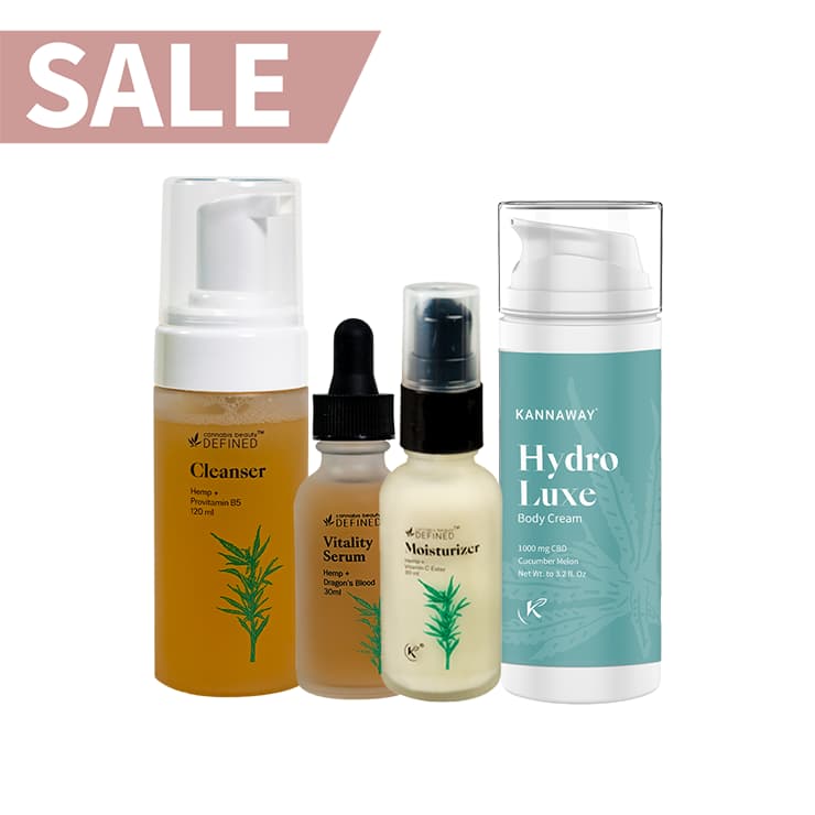 Naturkosmetikprodukte im Angebot, vier Flaschen.