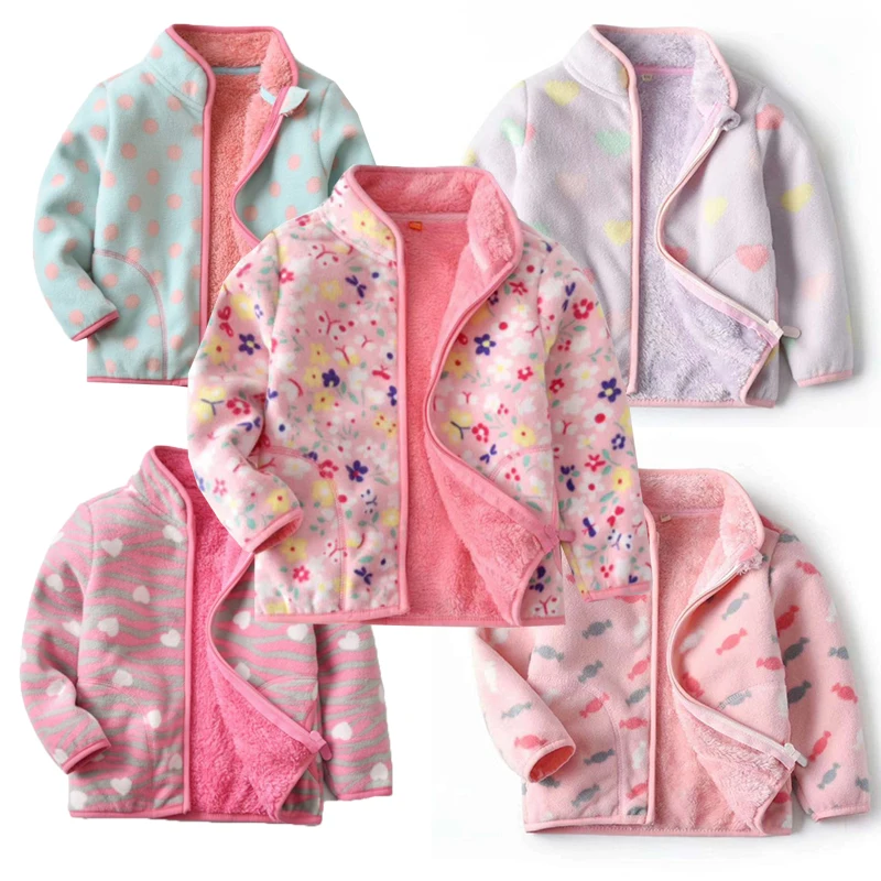Mädchen Fleecejacke mit Blumen- und Tierprint – warme Übergangsjacke für Herbst und Winter, Größen 90–130