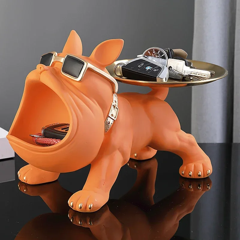 Bulldoggen-Dekofigur aus Kunstharz mit Ablageschale – Bild 3