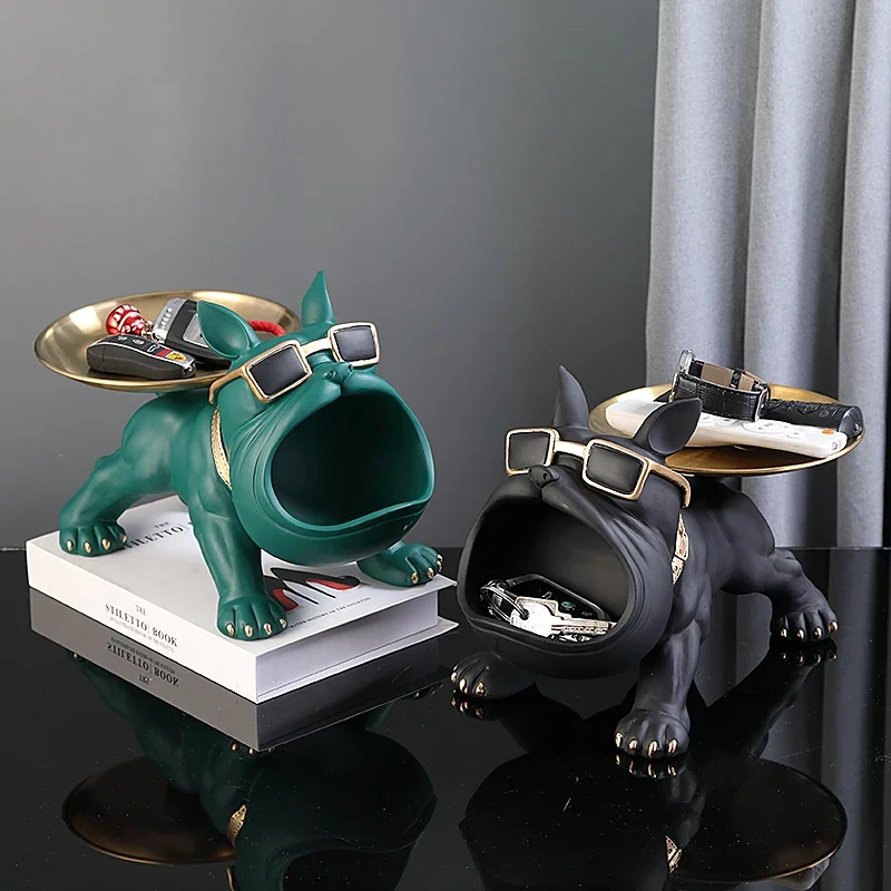 Bulldoggen-Dekofigur aus Kunstharz mit Ablageschale – Bild 4