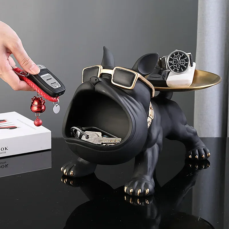 Bulldoggen-Dekofigur aus Kunstharz mit Ablageschale – Bild 2