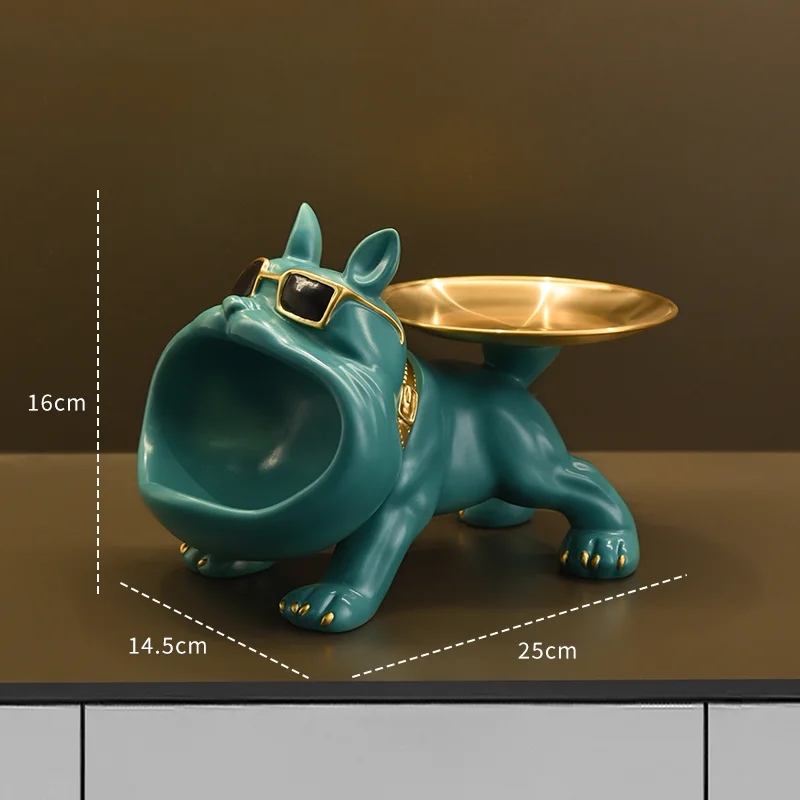 Bulldoggen-Dekofigur aus Kunstharz mit Ablageschale – Bild 8
