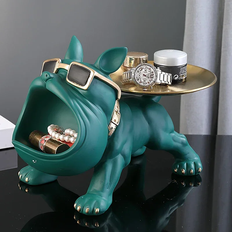 Bulldoggen-Dekofigur aus Kunstharz mit Ablageschale