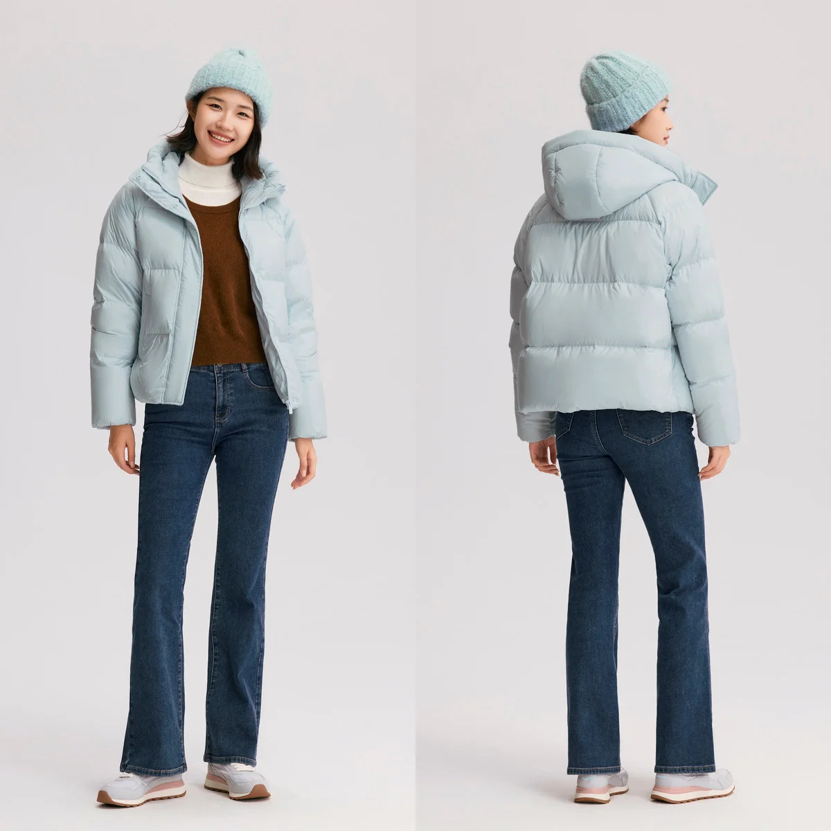 Damen-Daunenjacke mit Kapuze – einfarbige Winterjacke – Bild 4