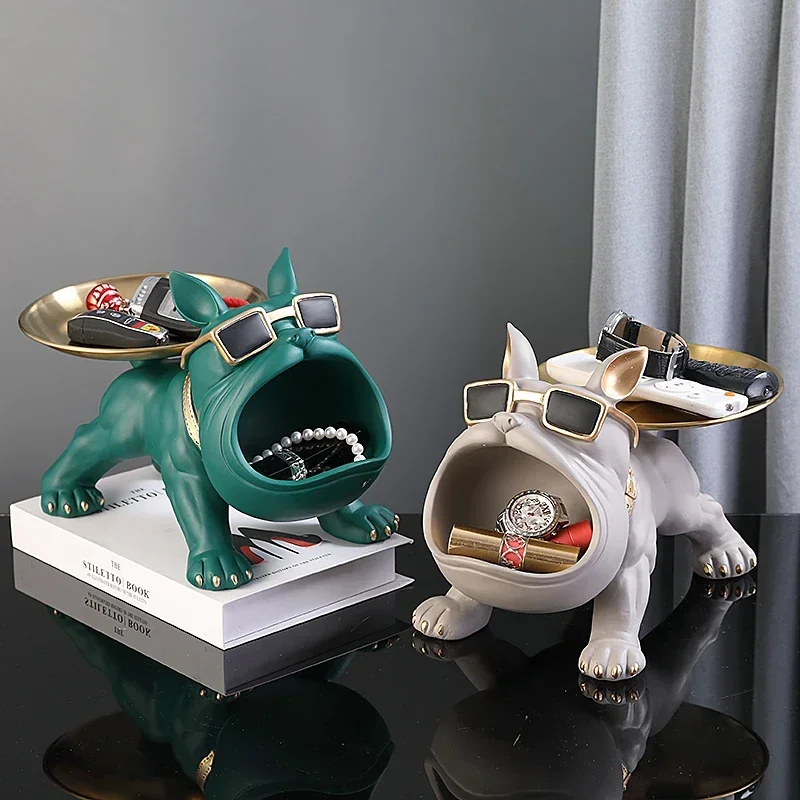 Bulldoggen-Dekofigur aus Kunstharz mit Ablageschale – Bild 5